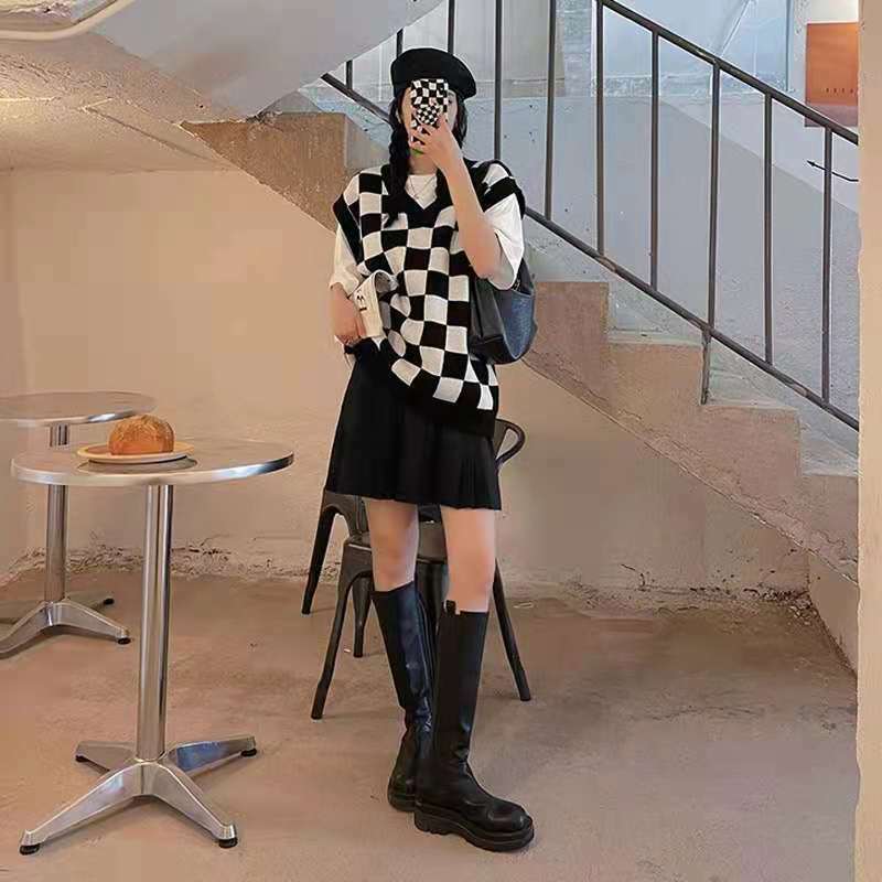 Wednesday Checkerboard Knitted Sweater - Y2K Grunge, 90s Fashion, Retro Style, Summer Y2K Outfits