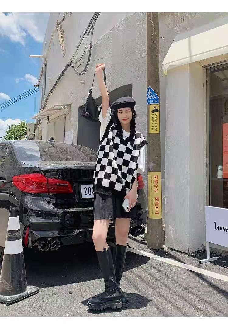 Wednesday Checkerboard Knitted Sweater - Y2K Grunge, 90s Fashion, Retro Style, Summer Y2K Outfits