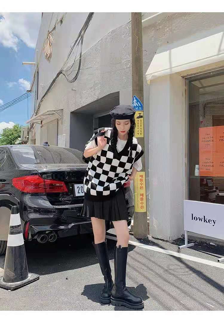 Wednesday Checkerboard Knitted Sweater - Y2K Grunge, 90s Fashion, Retro Style, Summer Y2K Outfits