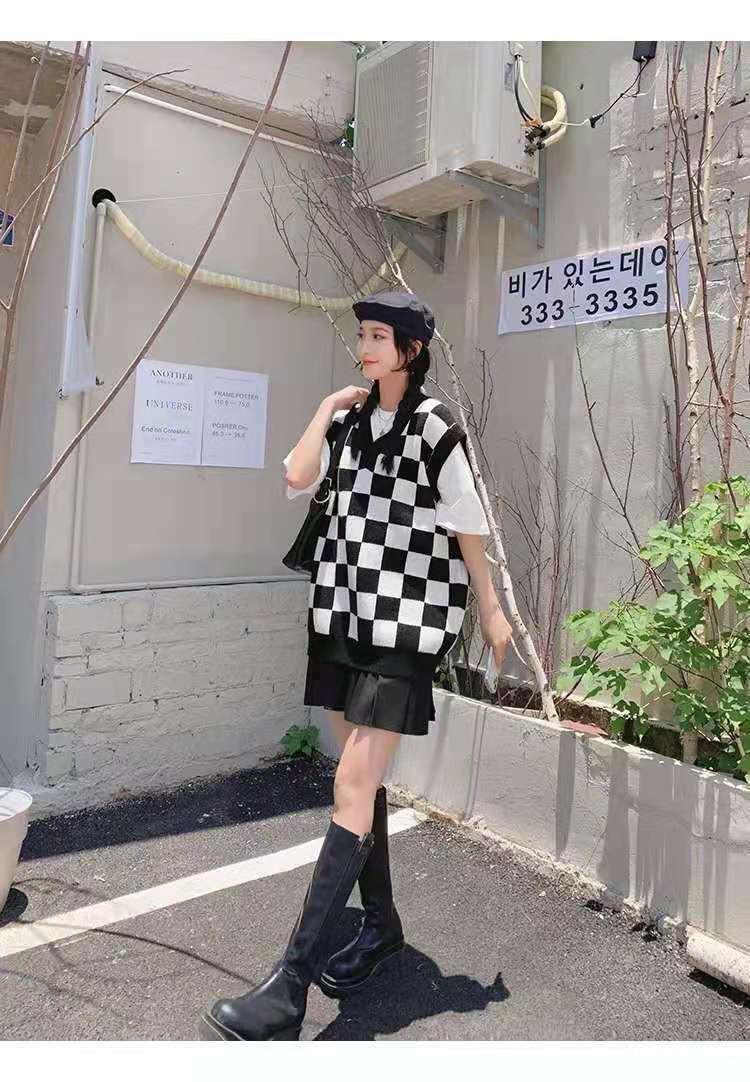 Wednesday Checkerboard Knitted Sweater - Y2K Grunge, 90s Fashion, Retro Style, Summer Y2K Outfits
