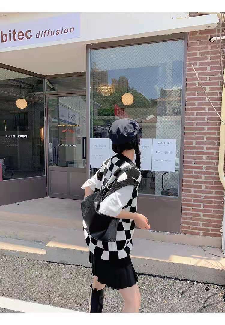 Wednesday Checkerboard Knitted Sweater - Y2K Grunge, 90s Fashion, Retro Style, Summer Y2K Outfits