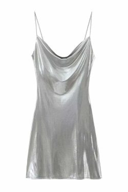 Wesleigh Metallic Slip Mini Dress - Y2K Summer, 90s Grunge, Retro Party, Pastel Goth Outfits