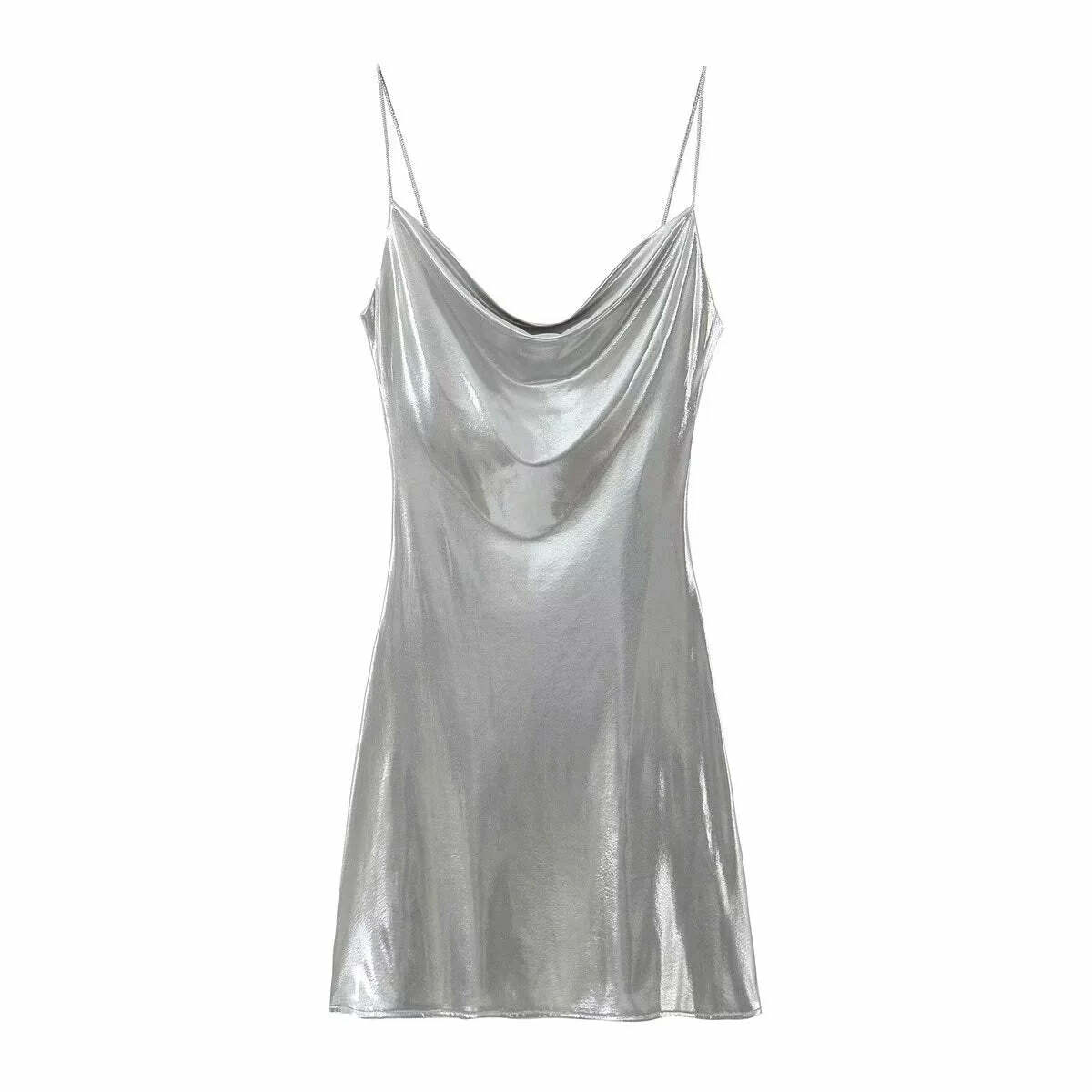Wesleigh Metallic Slip Mini Dress - Y2K Summer, 90s Grunge, Retro Party, Pastel Goth Outfits