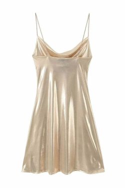 Wesleigh Metallic Slip Mini Dress - Y2K Summer, 90s Grunge, Retro Party, Pastel Goth Outfits