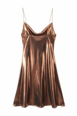 Wesleigh Metallic Slip Mini Dress - Y2K Summer, 90s Grunge, Retro Party, Pastel Goth Outfits