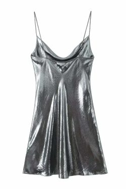 Wesleigh Metallic Slip Mini Dress - Y2K Summer, 90s Grunge, Retro Party, Pastel Goth Outfits