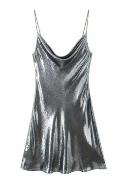 Wesleigh Metallic Slip Mini Dress - Y2K Summer, 90s Grunge, Retro Party, Pastel Goth Outfits