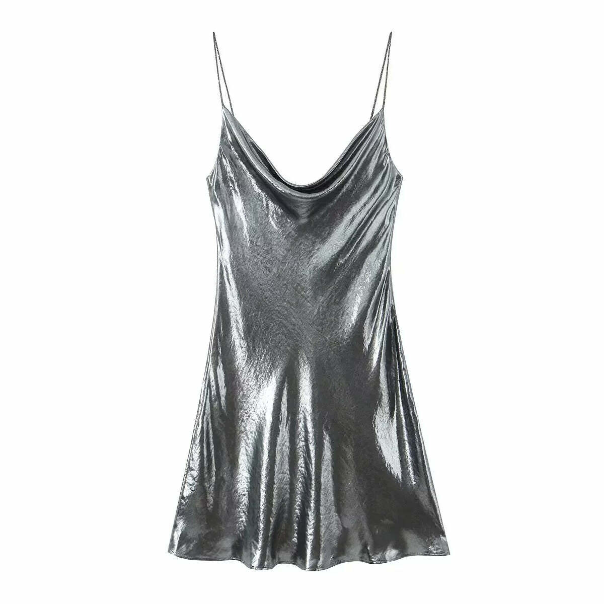 Wesleigh Metallic Slip Mini Dress - Y2K Summer, 90s Grunge, Retro Party, Pastel Goth Outfits