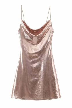 Wesleigh Metallic Slip Mini Dress - Y2K Summer, 90s Grunge, Retro Party, Pastel Goth Outfits