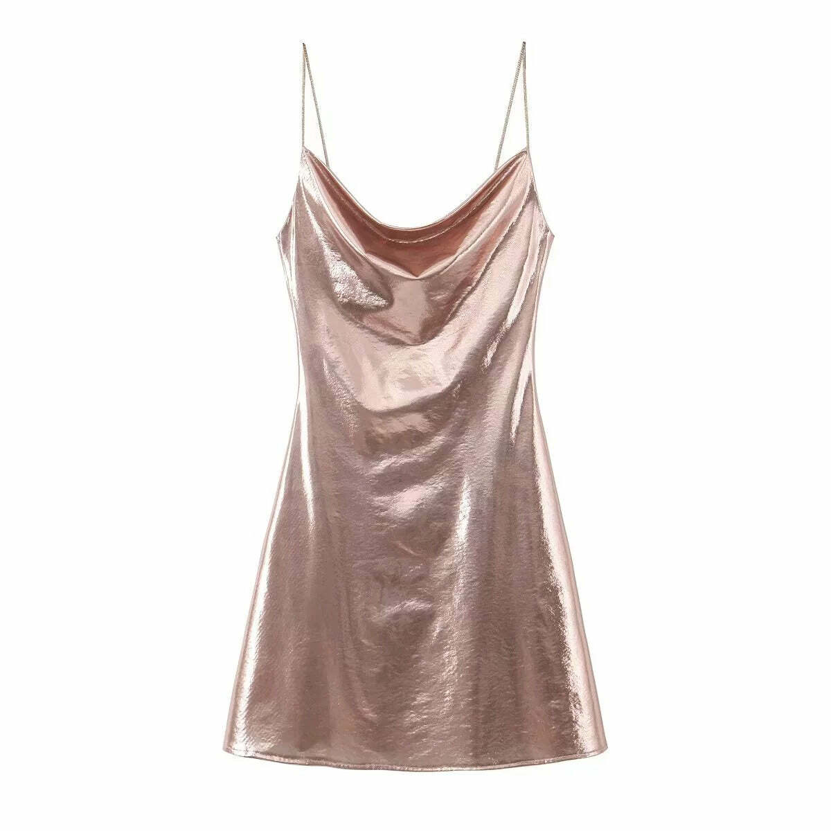 Wesleigh Metallic Slip Mini Dress - Y2K Summer, 90s Grunge, Retro Party, Pastel Goth Outfits