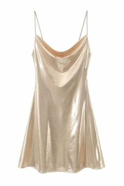 Wesleigh Metallic Slip Mini Dress - Y2K Summer, 90s Grunge, Retro Party, Pastel Goth Outfits