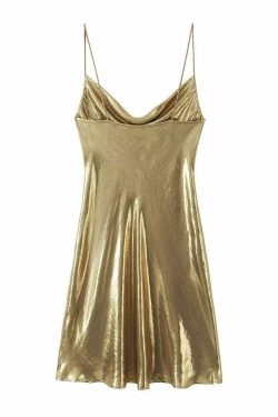 Wesleigh Metallic Slip Mini Dress - Y2K Summer, 90s Grunge, Retro Party, Pastel Goth Outfits
