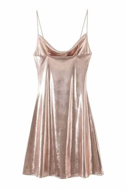 Wesleigh Metallic Slip Mini Dress - Y2K Summer, 90s Grunge, Retro Party, Pastel Goth Outfits