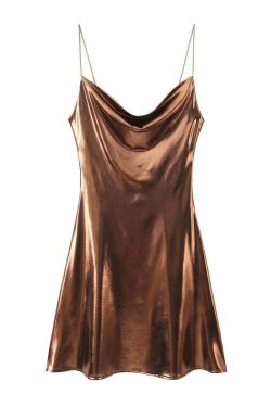 Wesleigh Metallic Slip Mini Dress - Y2K Summer, 90s Grunge, Retro Party, Pastel Goth Outfits
