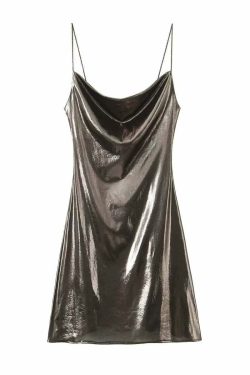 Wesleigh Metallic Slip Mini Dress - Y2K Summer, 90s Grunge, Retro Party, Pastel Goth Outfits