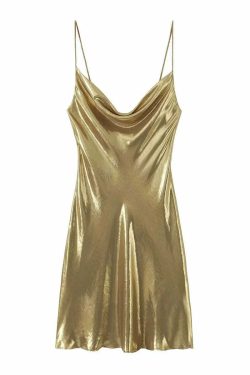 Wesleigh Metallic Slip Mini Dress - Y2K Summer, 90s Grunge, Retro Party, Pastel Goth Outfits