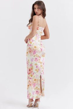 White and Pink Floral Dress - Y2K Summer Outfit, 90s Fashion, Grunge, Retro Style, Pastel Goth