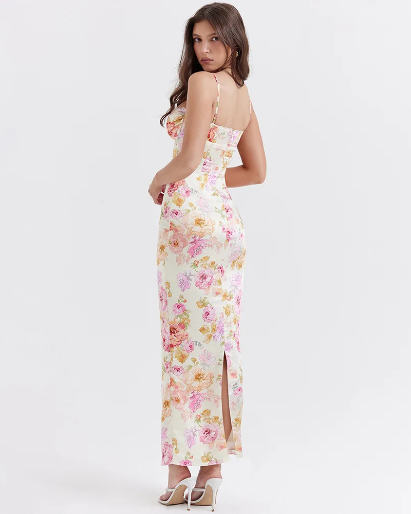 White and Pink Floral Dress - Y2K Summer Outfit, 90s Fashion, Grunge, Retro Style, Pastel Goth