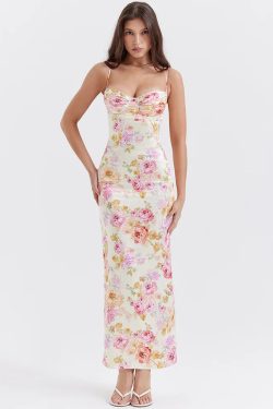 White and Pink Floral Dress - Y2K Summer Outfit, 90s Fashion, Grunge, Retro Style, Pastel Goth