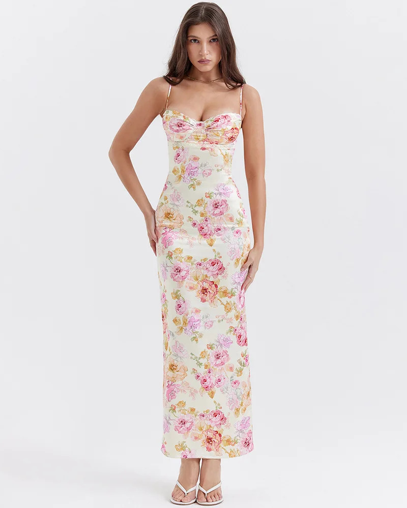 White and Pink Floral Dress - Y2K Summer Outfit, 90s Fashion, Grunge, Retro Style, Pastel Goth
