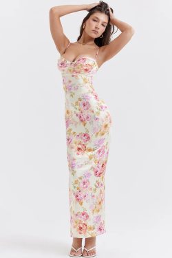 White and Pink Floral Dress - Y2K Summer Outfit, 90s Fashion, Grunge, Retro Style, Pastel Goth