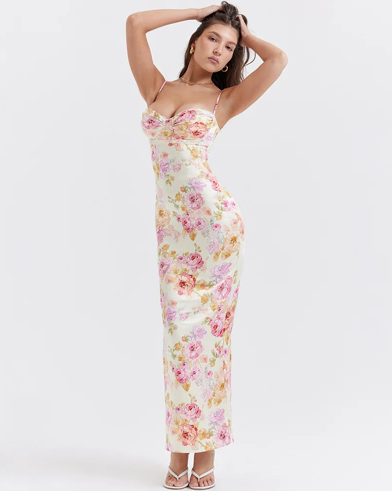 White and Pink Floral Dress - Y2K Summer Outfit, 90s Fashion, Grunge, Retro Style, Pastel Goth
