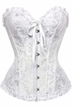White Gothic Ruffle Trim Overbust Corset - Y2K Grunge, 90s Fashion, Retro Summer Outfit