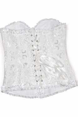 White Gothic Ruffle Trim Overbust Corset - Y2K Grunge, 90s Fashion, Retro Summer Outfit