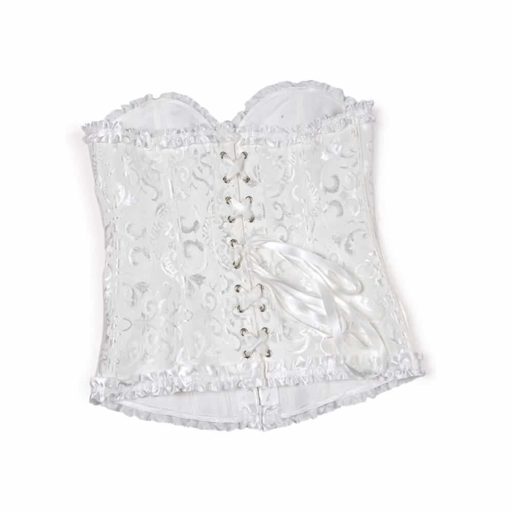 White Gothic Ruffle Trim Overbust Corset - Y2K Grunge, 90s Fashion, Retro Summer Outfit