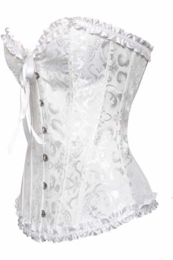 White Gothic Ruffle Trim Overbust Corset - Y2K Grunge, 90s Fashion, Retro Summer Outfit