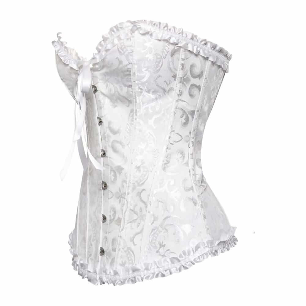 White Gothic Ruffle Trim Overbust Corset - Y2K Grunge, 90s Fashion, Retro Summer Outfit