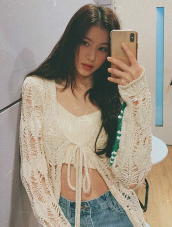 White Hollow Knitted Cardigan | Y2K Summer & 90s Grunge Fashion | Retro & Pastel Goth Style