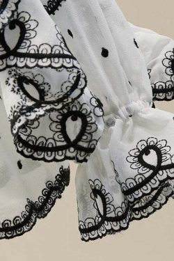 White Patchwork Chiffon Shirt - Ruffled Embroidered Y2K Summer Grunge 90s Fashion Top