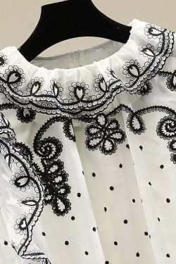 White Patchwork Chiffon Shirt - Ruffled Embroidered Y2K Summer Grunge 90s Fashion Top