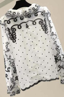 White Patchwork Chiffon Shirt - Ruffled Embroidered Y2K Summer Grunge 90s Fashion Top