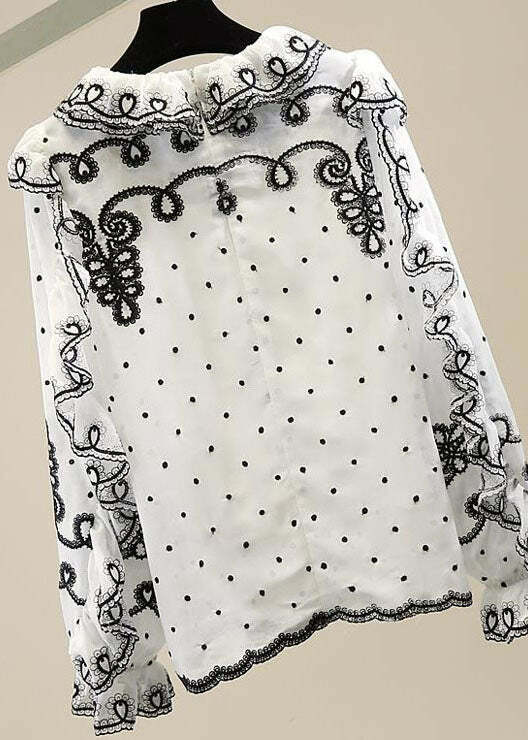 White Patchwork Chiffon Shirt - Ruffled Embroidered Y2K Summer Grunge 90s Fashion Top