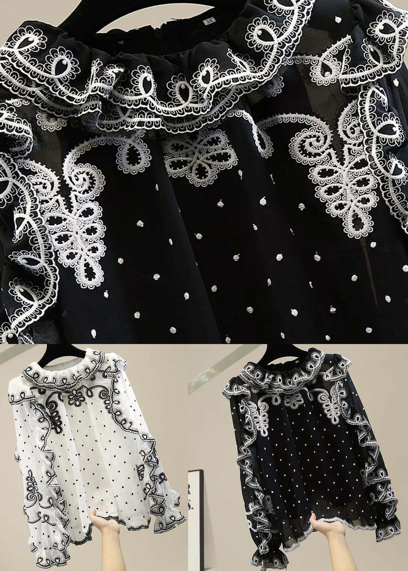 White Patchwork Chiffon Shirt - Ruffled Embroidered Y2K Summer Grunge 90s Fashion Top