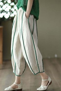 White Patchwork Linen Harem Pants with Pockets - Y2K Summer, 90s Fashion, Grunge Outfits
