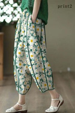 White Patchwork Linen Harem Pants with Pockets - Y2K Summer, 90s Fashion, Grunge Outfits
