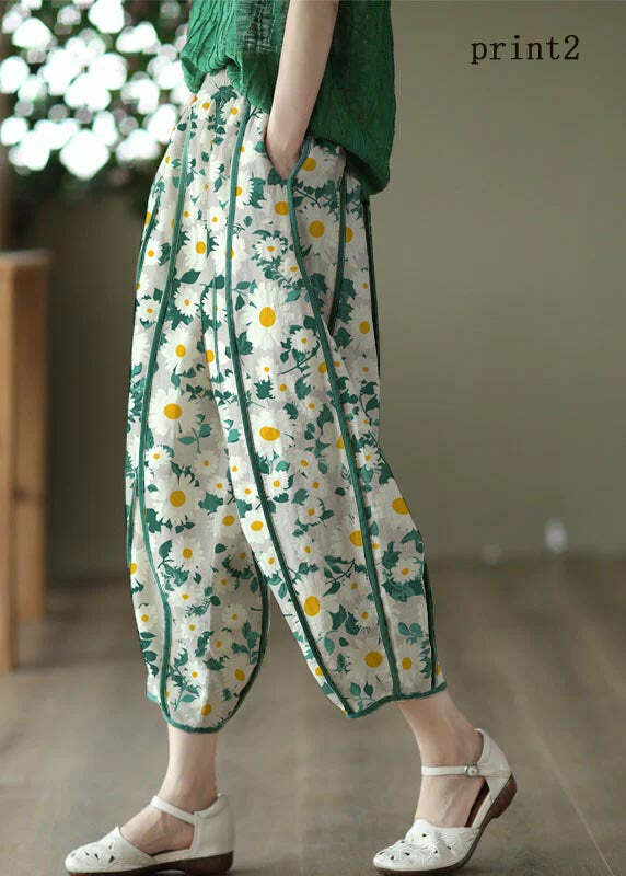 White Patchwork Linen Harem Pants with Pockets - Y2K Summer, 90s Fashion, Grunge Outfits