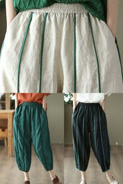 White Patchwork Linen Harem Pants with Pockets - Y2K Summer, 90s Fashion, Grunge Outfits