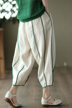 White Patchwork Linen Harem Pants with Pockets - Y2K Summer, 90s Fashion, Grunge Outfits