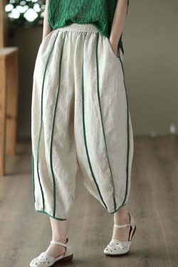 White Patchwork Linen Harem Pants with Pockets - Y2K Summer, 90s Fashion, Grunge Outfits