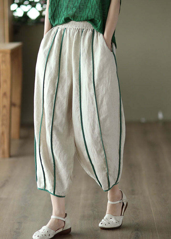 White Patchwork Linen Harem Pants with Pockets - Y2K Summer, 90s Fashion, Grunge Outfits