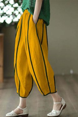 White Patchwork Linen Harem Pants with Pockets - Y2K Summer, 90s Fashion, Grunge Outfits