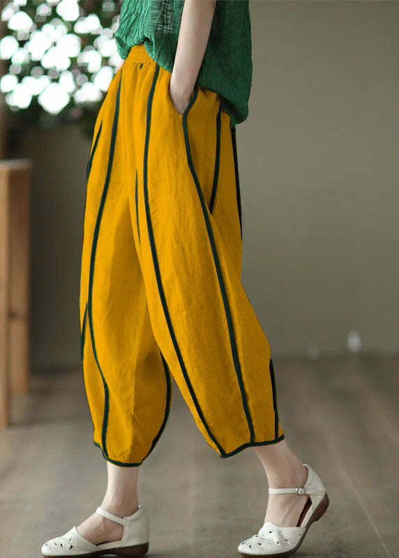White Patchwork Linen Harem Pants with Pockets - Y2K Summer, 90s Fashion, Grunge Outfits