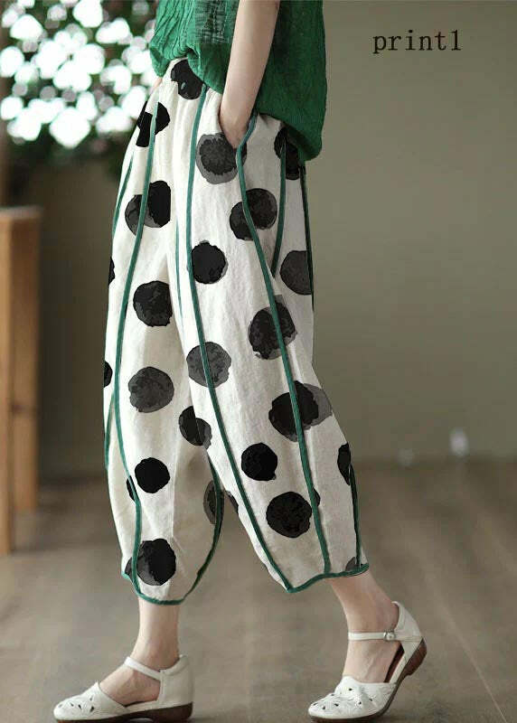 White Patchwork Linen Harem Pants with Pockets - Y2K Summer, 90s Fashion, Grunge Outfits