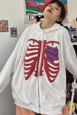 White Skeleton Hoodie - Y2K Summer Grunge, 90s Retro, Gothic Y2K, Y2K Party & Club Outfits