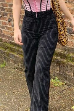 White Stripe Gothic Trousers - Y2K Grunge, 90s Retro, Summer Y2K Outfits, Y2K Club Fashion