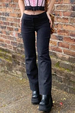White Stripe Gothic Trousers - Y2K Grunge, 90s Retro, Summer Y2K Outfits, Y2K Club Fashion